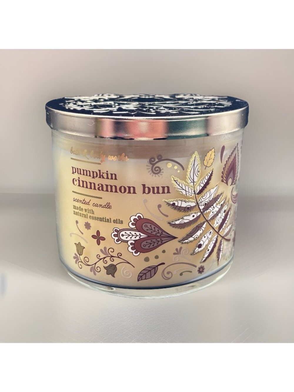 Bath & Body Works Pumpkin Cinnamon Bun 3 Wick Candle 14.5 oz Autumn Fall Bakery